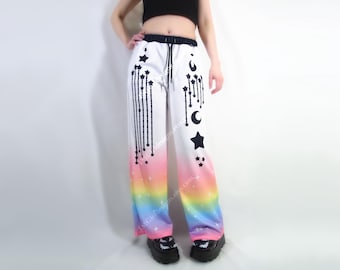 Rainbow Cyber Space Pants, Shooting Stars Baggy Trousers