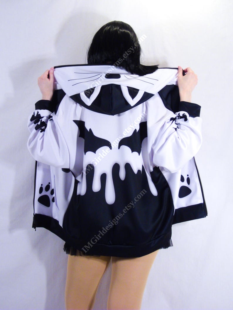 Sudadera con capucha y orejas de gato Kawaii: Drip Wings Cutecore con cremallera imagen 3