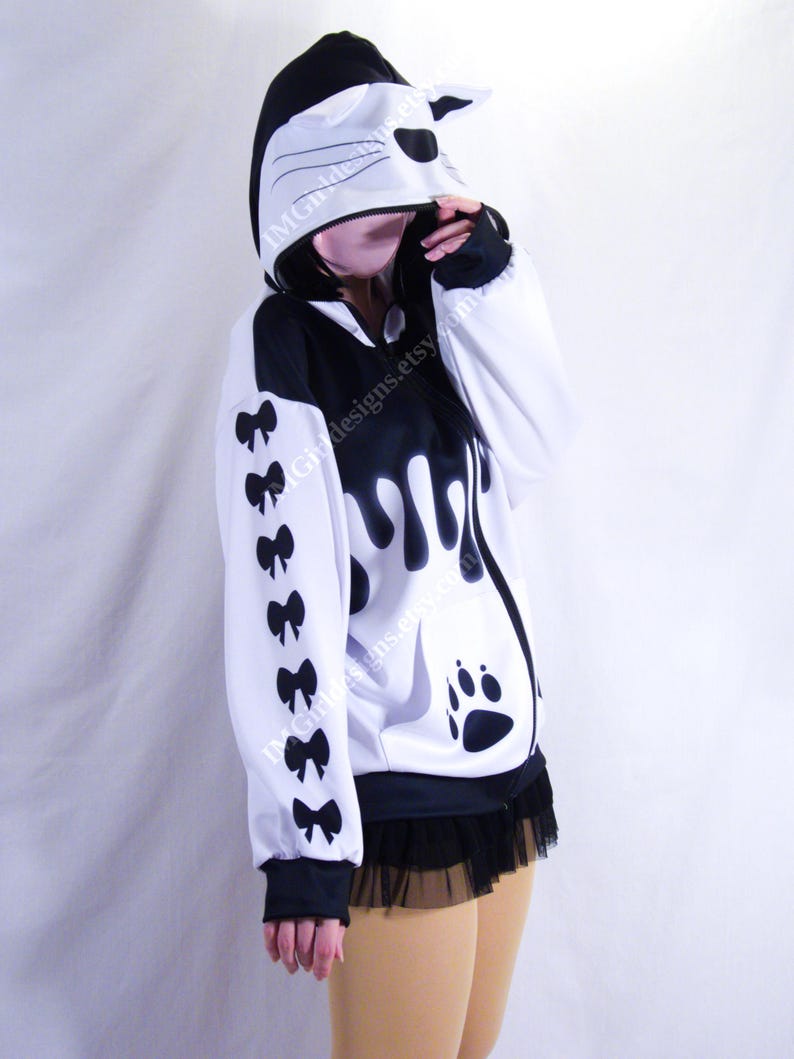 Sudadera con capucha y orejas de gato Kawaii: Drip Wings Cutecore con cremallera imagen 4