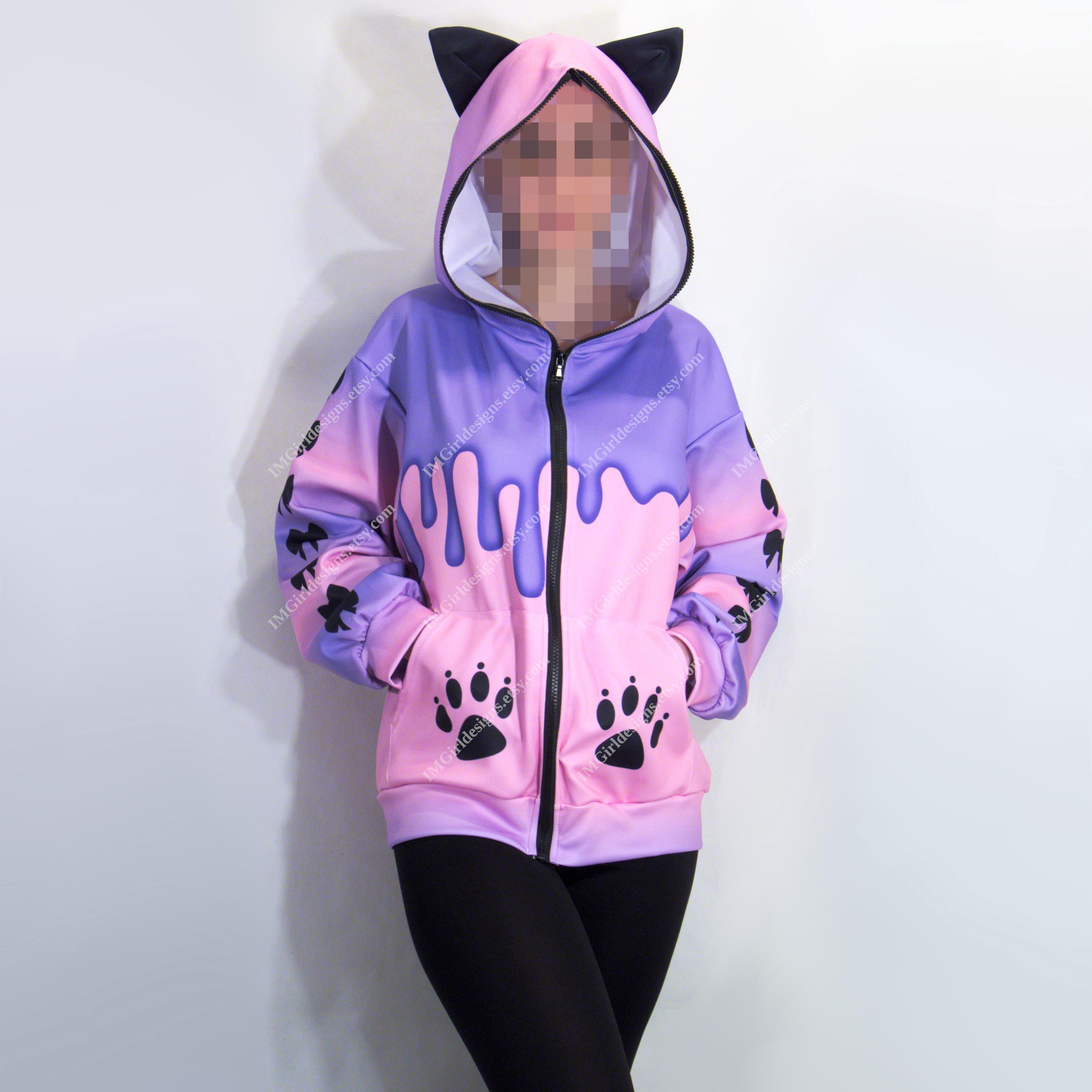 Cat Ear Hoodie: Kawaii Pastel Goth Zip-up With Drip & Wings - Etsy
