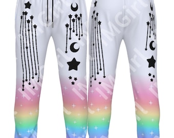 Mens Rainbow Cyber Space Pants, Shooting Stars Sweatpants Joggers