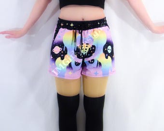 Pantalones cortos de esqueleto arcoíris: estilo gótico pastel estilo Harajuku.