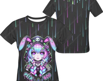 Cyberpunk Bunny Girl T-Shirt: Neon Rain, Harajuku Streetwear
