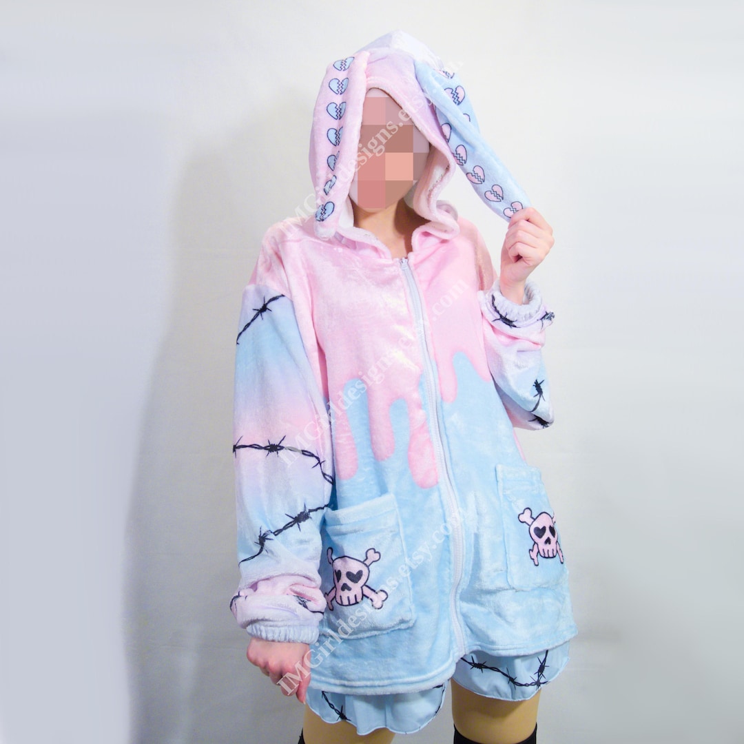 トップス reflem rabbit ear mesh zip hoodie ACRO TOKYO][REFLEM] Zip-Up Hoodie with Bunny Ears and Chain