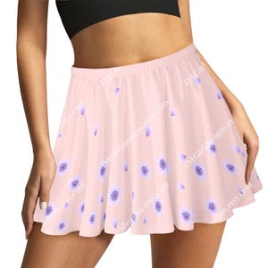 Sakura Cherry Blossom Skater Skirt, Pink Purple, Pretty Floral Flower, Elasticated Waist, Circle Flare Style, Kawaii Cute, Plus Size Regular