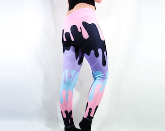 Leginsy Pastel Goth Drip, Streetwear w stylu Harajuku, Styl Kawaii Scene