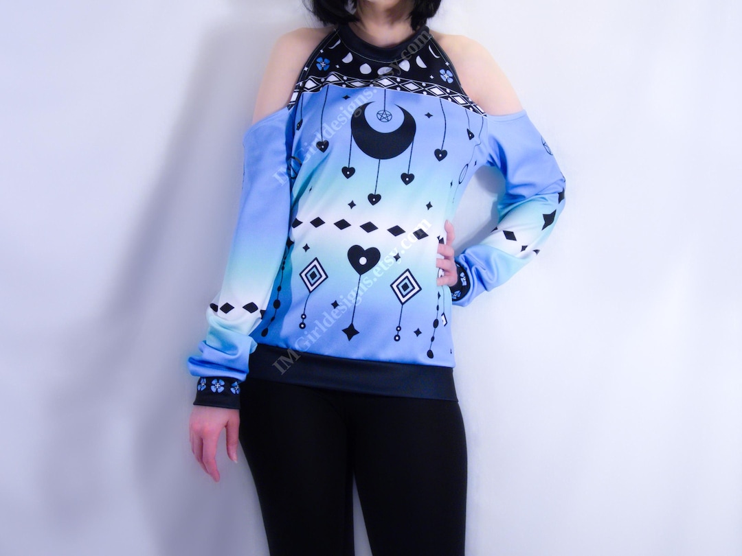 Pastel Goth Abstract Cold Shoulder Sweater, Witch Aztec Alternative ...