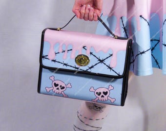 Drip Theme Canvas Purse, Pastel Goth Skull Handbag
