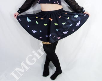 Pastel Rainbow Bats & Black Skater Skirt: Pastel Goth Alternative