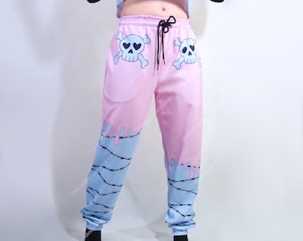 Pastel Goth Sweatpants: Drip Theme Joggers with Skulls
