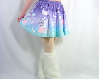 Yume Kawaii Skater Skirt: Pastel Bunny & Candyfloss Print