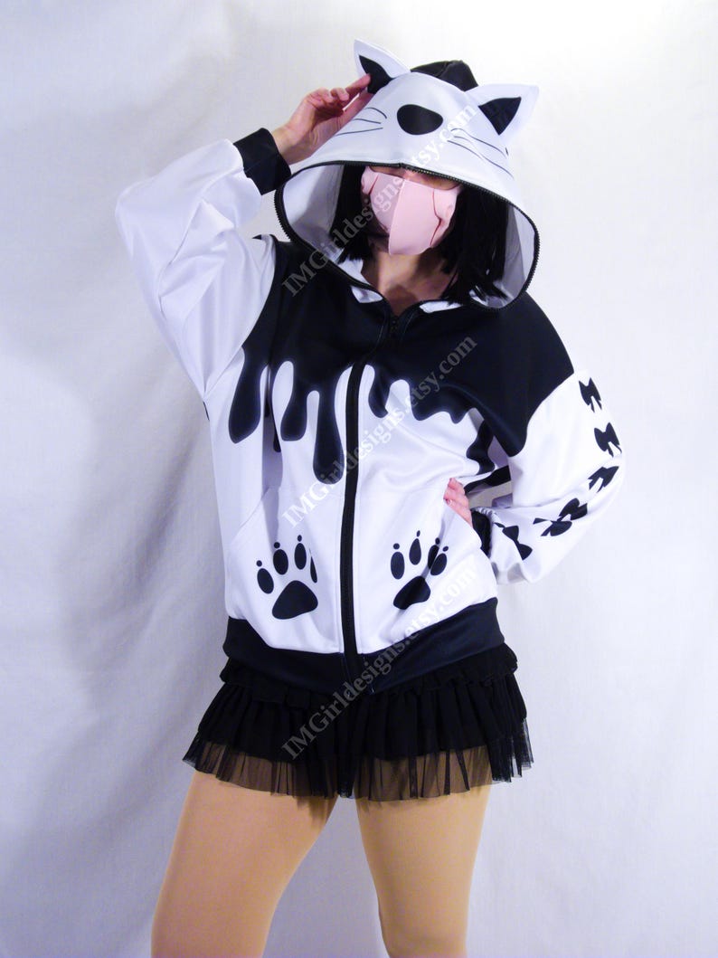 Sudadera con capucha y orejas de gato Kawaii: Drip Wings Cutecore con cremallera imagen 2