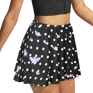 Bat Polka Dot Skirt, Pastel Goth Aesthetic, Creepy Cute Gurokawa Style, Yami Kawaii, Harajuku Street Wear, Black Purple White