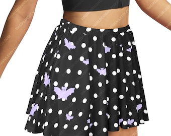 Bat Polka Dot Skater Skirt, Pastel Goth Yami Kawaii
