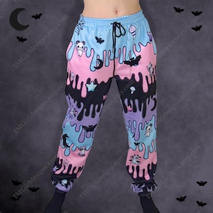 Sweatpants, Pastel Goth Aesthetic, Casual Pants, Jogging Bottoms, Joggers, Pockets, Cute Kawaii Trousers, Blue Pink Purple Black Drip Theme