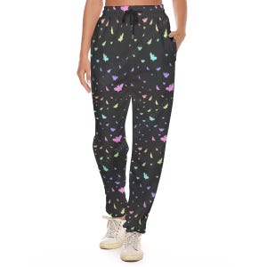 Sweatpants, Pastel Rainbow Bats & Black, Pastel Goth Aesthetic, Casual Pants, Jogging Bottoms, Joggers, Pockets, Creepy Cute Style Trousers