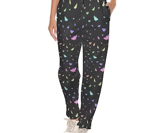 Pastel Goth Sweatpants: Rainbow Bats Print Joggers