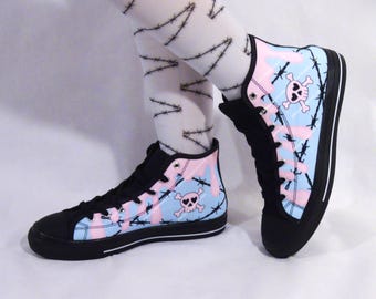 Bubblegum Emo High Top Canvas Shoes: Pastel Goth Drip Sneakers