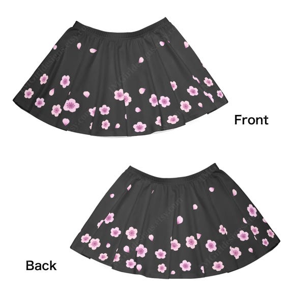 Sakura Cherry Blossom Skater Skirt: Black & Pink Floral Flare - Etsy