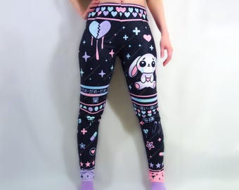 Yami Kawaii Leggings, Harajuku Footless Tights Mid Rise