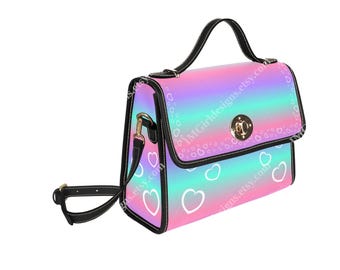 Pastel Gradient Canvas Handbag: Kawaii Heart Crossbody Purse