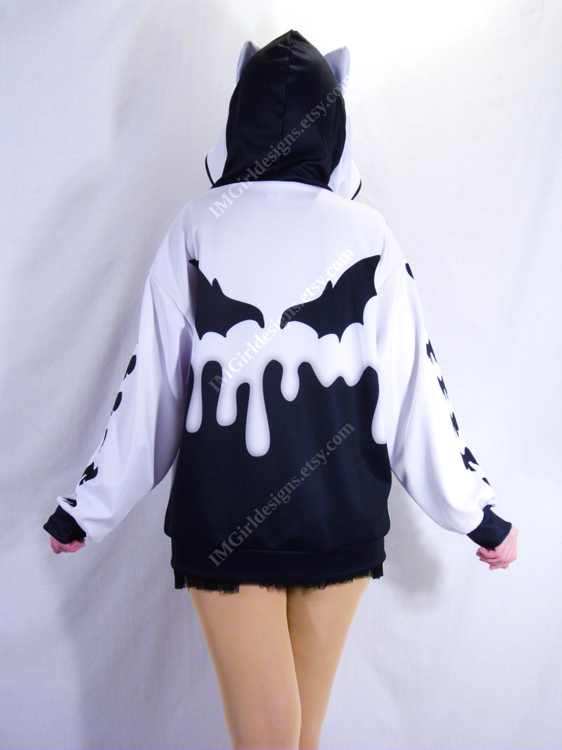 Sudadera con capucha y orejas de gato Kawaii: Drip Wings Cutecore con cremallera imagen 5