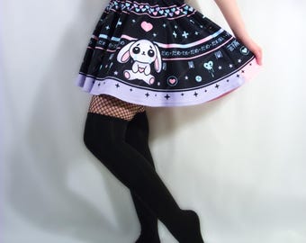 Yami Kawaii Skater Skirt, Harajuku Menhera Print