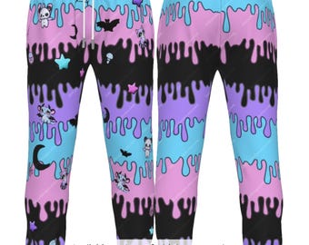 Men's Pastel Goth Drip Sweatpants: Kawaii Joggers with Pockets