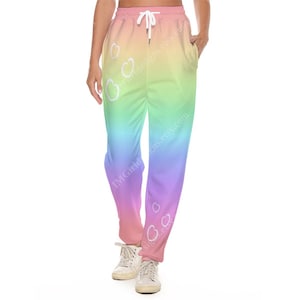 Sweatpants, Pastel Rainbow & White Hearts, Pastel Aesthetic, Casual Pants, Jogging Bottoms, Joggers, Pockets, Cute Kawaii Style Trousers
