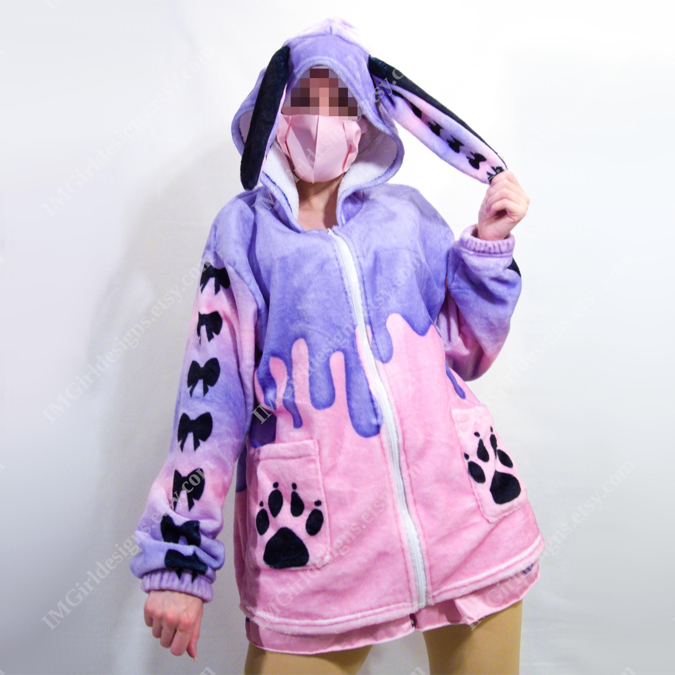 Pastel Goth Bunny Ear Fleece Hoodie, Kawaii Drip Jumper - Etsy