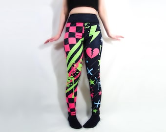 Scene High Waisted Leggings, Scenecore Split Design Footless Tights