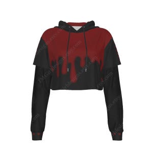 Mesh Sleeve Crop Hoodie, Red Drip Goth Vampire Style
