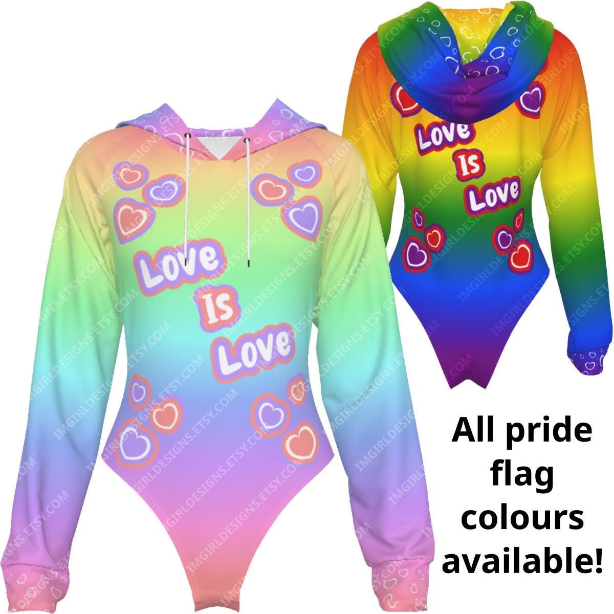 LGBTQ Pride Flags Bodysuit: Hooded Long Sleeve Leotard