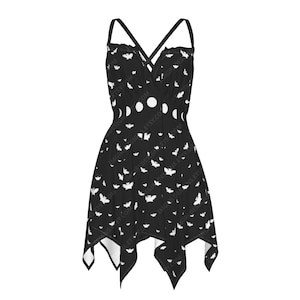 Bats and Lunar Phase Hanky Hem Dress: Goth Summer Fashion