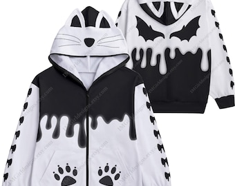 Kawaii Cat Ear Hoodie: Drip Wings Cutecore Zip-up - Etsy