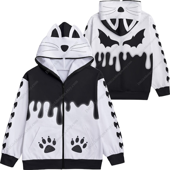 Kawaii Cat Ear Hoodie: Drip Wings Cutecore Zip-up - Etsy