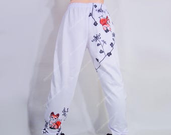 Kawaii Kitsune Fox Sweatpants: Japanese Floral Joggers