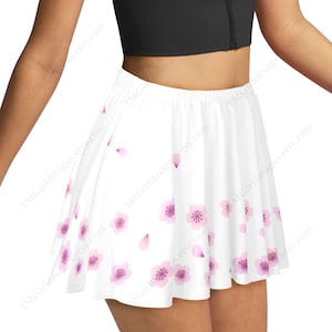 Sakura Cherry Blossom Skater Skirt, White Pink, Pretty Floral Flower, Elasticated Waist, Circle Flare Style, Kawaii Cute, Plus Size Regular