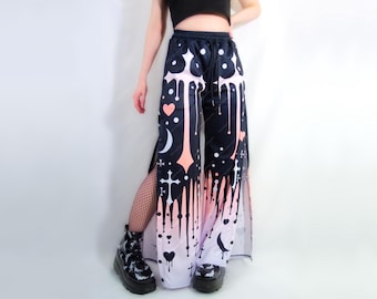 Pastel Goth Side Split Pants, Slouch Baggy Trousers