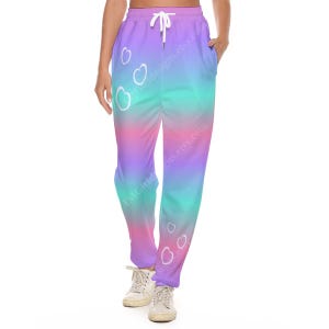 Sweatpants, Pastel 3 Colour Gradient White Hearts, Pastel Aesthetic, Casual Pants, Jogging Bottoms, Joggers, Pockets, Cute Kawaii Trousers