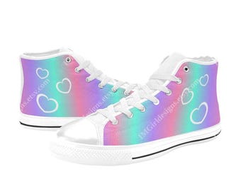 Pastel Gradient High Top Canvas Shoes: Kawaii Heart Sneakers