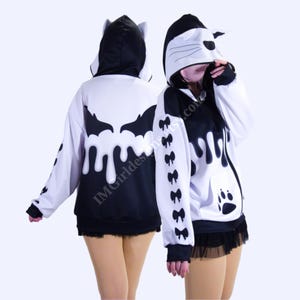 Sudadera con capucha y orejas de gato Kawaii: Drip Wings Cutecore con cremallera imagen 1