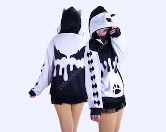 Kawaii Katzenohren Hoodie: Flügel mit Flügeln Cutecore Zip-Up