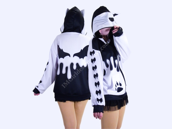 Kawaii Cat Ear Hoodie: Drip Wings Cutecore Zip-Up