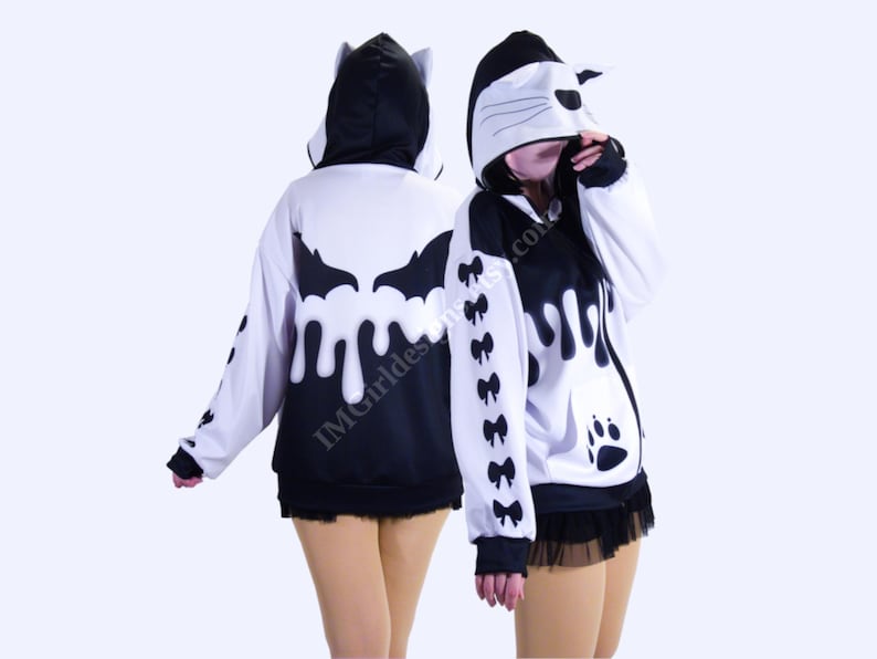Sudadera con capucha y orejas de gato Kawaii: Drip Wings Cutecore con cremallera imagen 1
