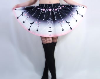 Pastel Goth Skater Skirt, Alternative Gothic Print