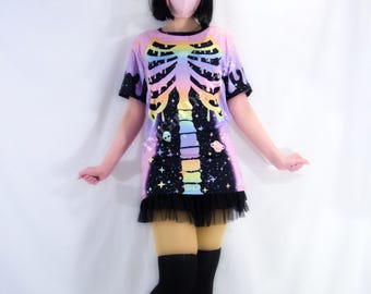 Rainbow Skeleton T-Shirt: Pastel Goth Drip Harajuku Streetwear