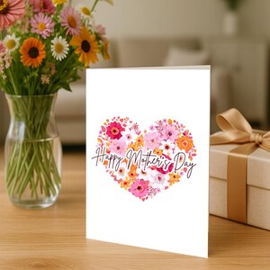 Tarjeta plegable para el Día de la Madre – Corazón floral imprimible y poema – Tamaño A4 y carta – Plantilla editable de Canva + PDF