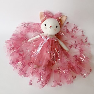 Princess KITTY Doll, CAT Doll With Pink Dress, Stuffed Animal Doll,  Textile Doll, Rag Doll, Handcrafted Birthday Gift, Nursery Decor Gift