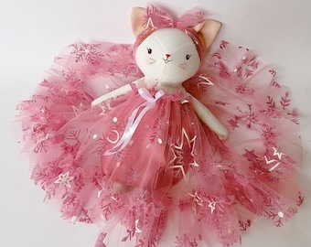 Princess KITTY Doll, CAT Doll With Pink Dress, Stuffed Animal Doll,  Textile Doll, Rag Doll, Handcrafted Birthday Gift, Nursery Decor Gift